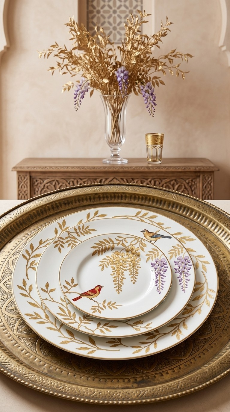 Assiettes en Porcelaine Motif Jardin Enchanté