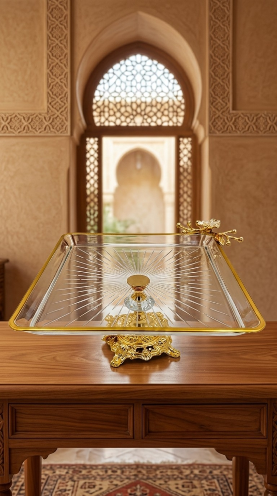 Plateau de Présentation Royal en Verre et Doré