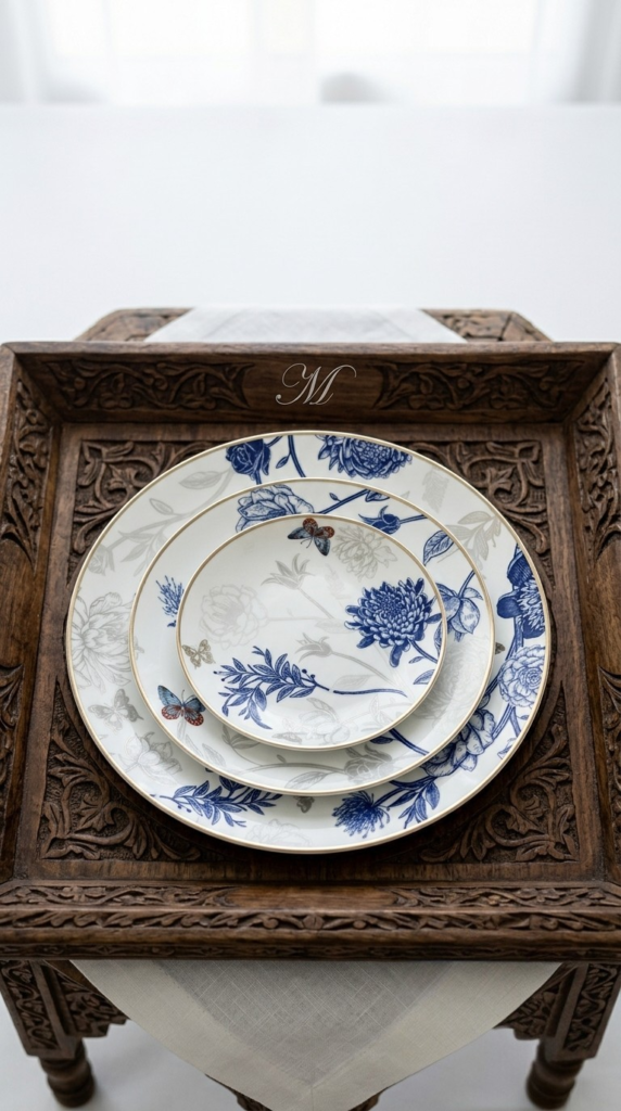 Assiettes en Porcelaine Bleue Dorée